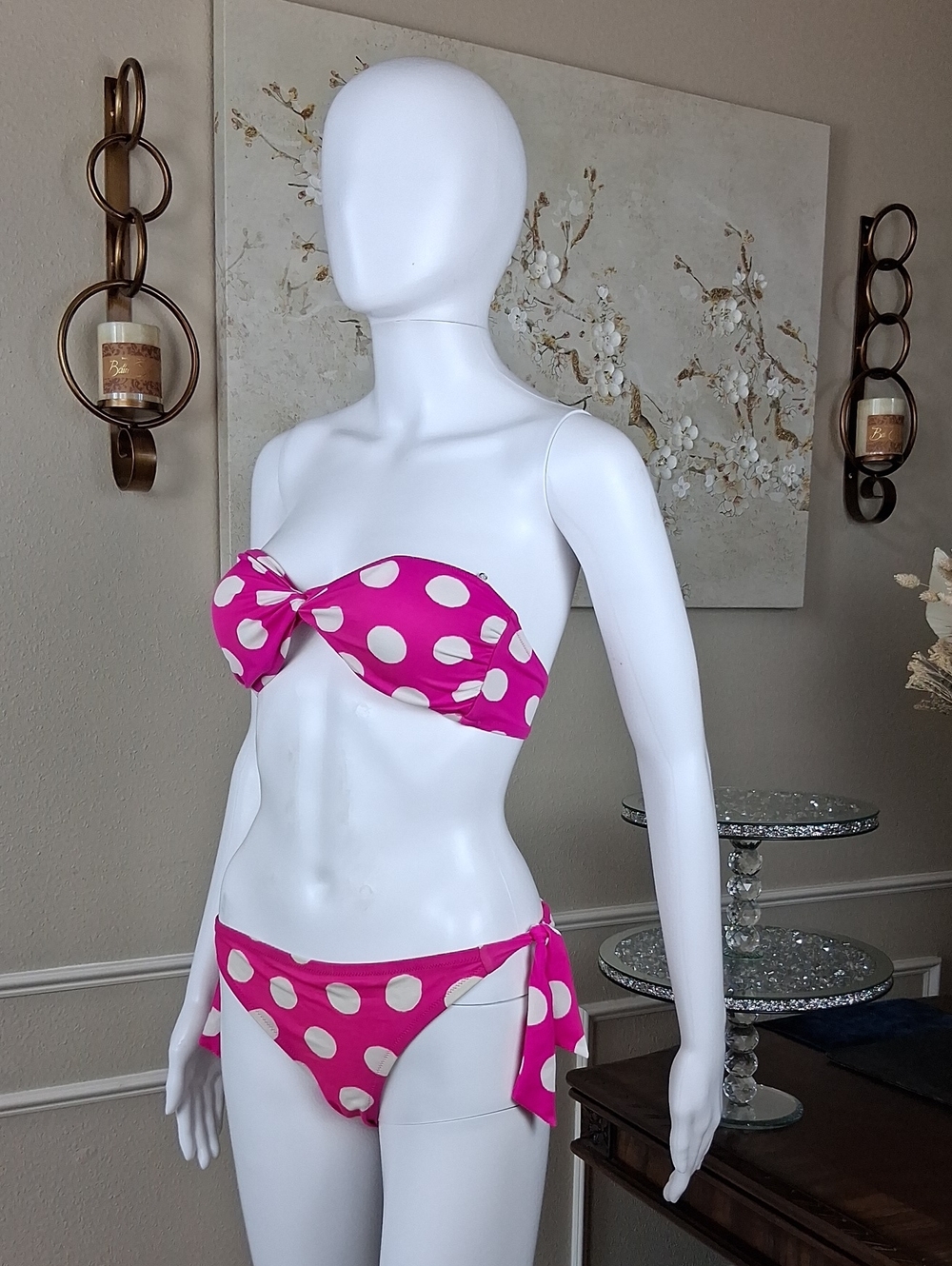 Victoria's Secret Strapless Pink Polka Dot Bikini Set Small Women's Swimwear - Picture 6 of 16